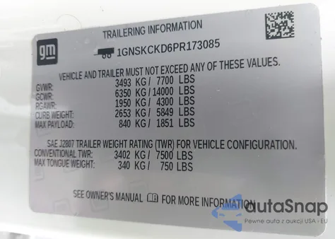 2023 Chevrolet Suburban 4Wd Lt z USA, uszkodzony, nr VIN 1GNSKCKD6PR173085